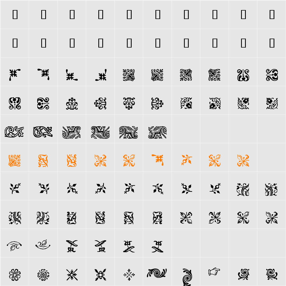 FCaslon Ornaments ITC Character Map