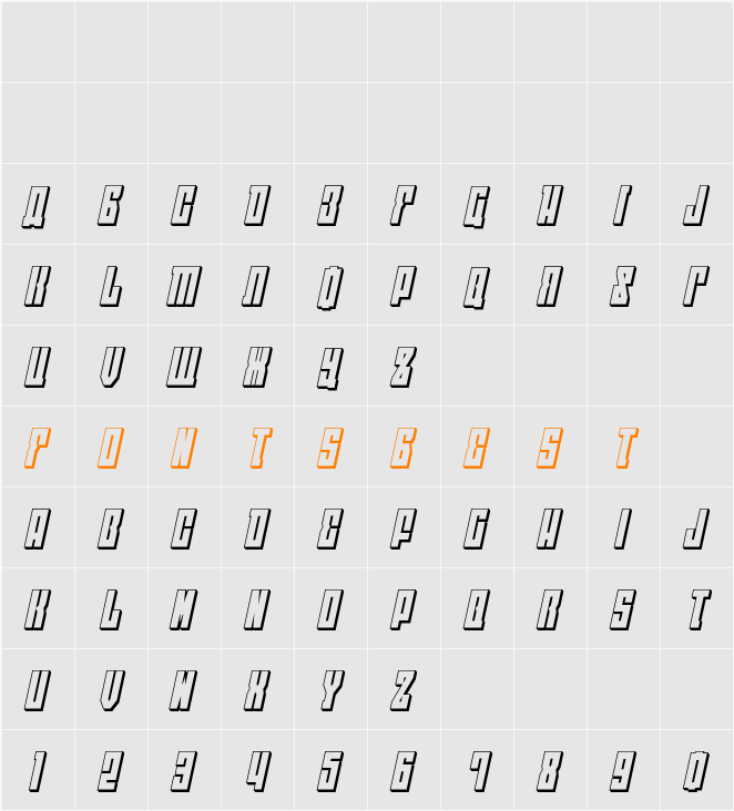 EAST-west 3D Italic Character Map