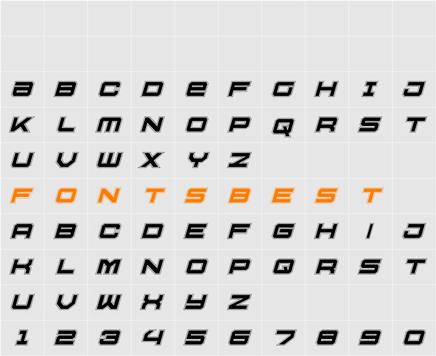 U.S.S. Dallas Academy Italic Character Map