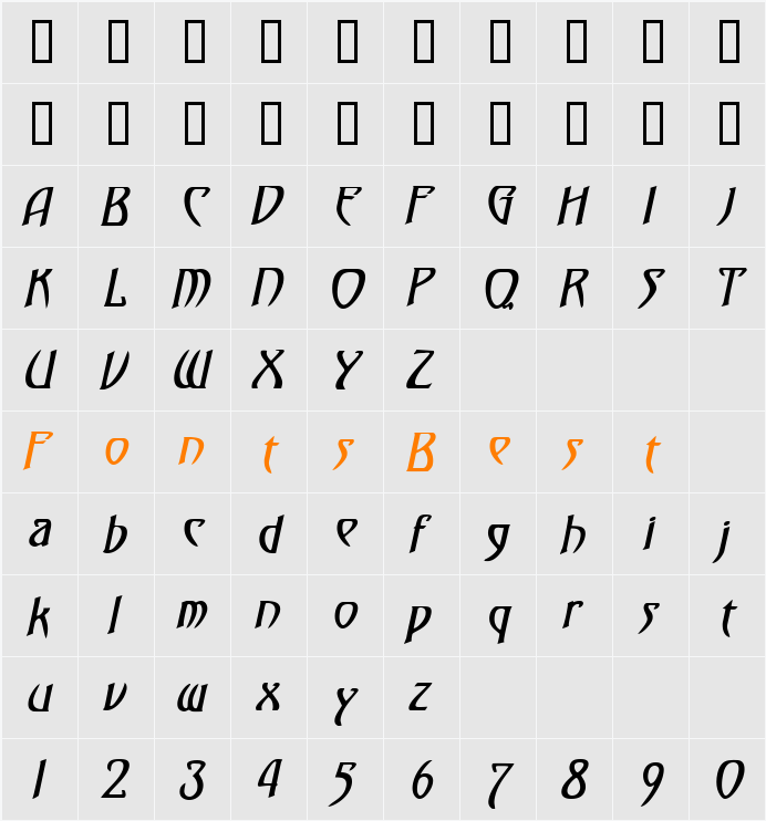 Saga-Condensed Character Map