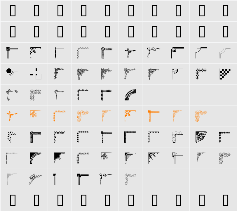 Designer Corners Character Map