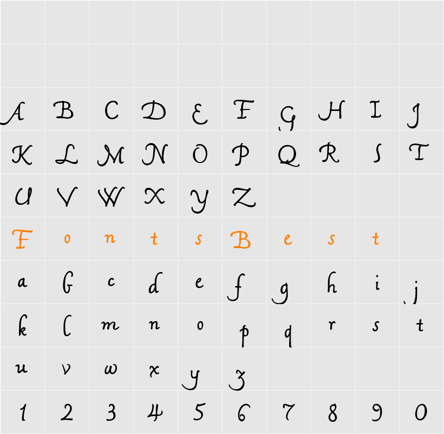 Mama Script Alternates Character Map