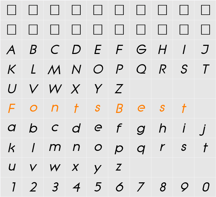 Lithe Character Map