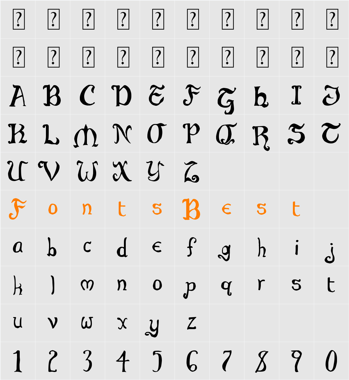 Throrian Commonface Character Map