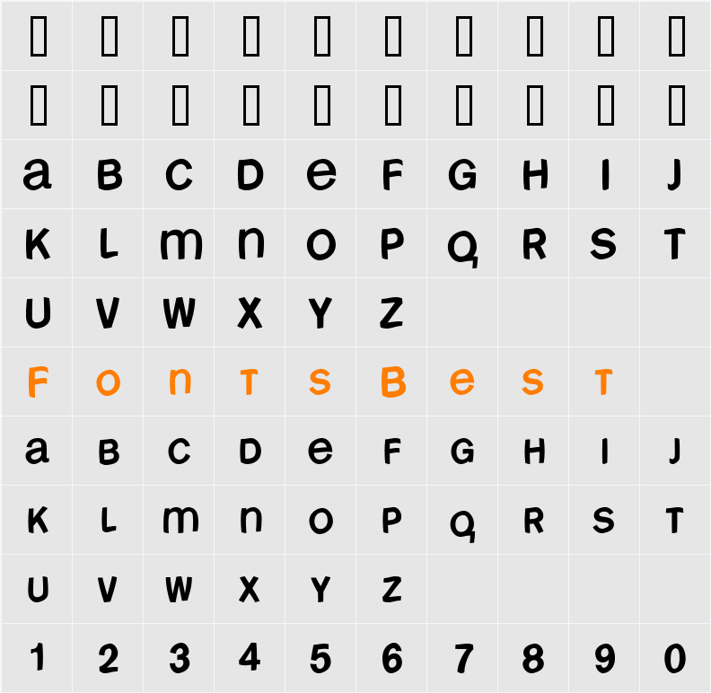 FreeBradburySans Character Map