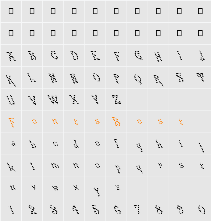 FZ JAZZY 21 STRIPED LEFTY Character Map