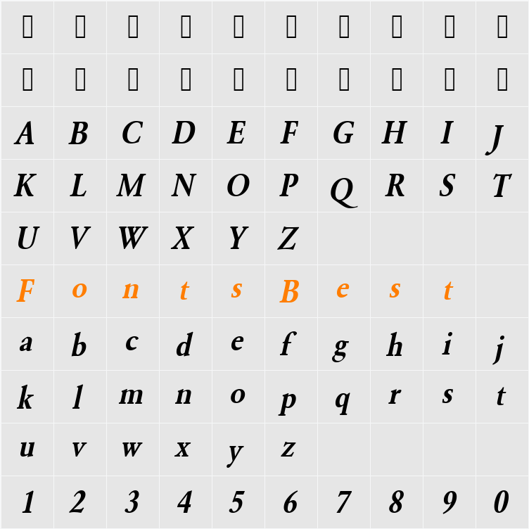 URWGaramondTDemExtNar Character Map