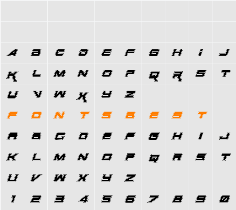 Space Ranger Academy Italic Character Map