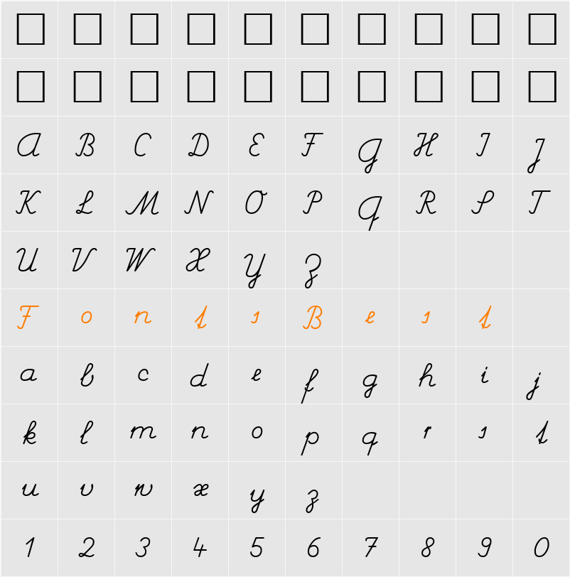 Schulschrift CH DB Character Map