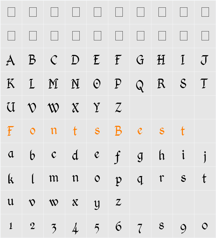 Kingthings Calligraphica Light Character Map