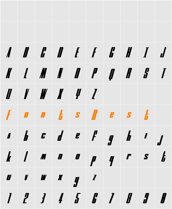 MOON Runner Italic Character Map