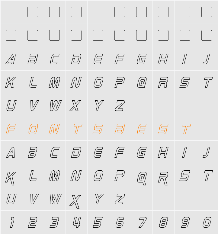 Zebulon Condensed Hollow Character Map
