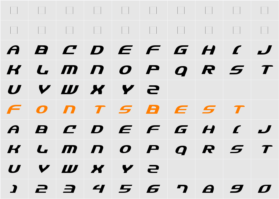 Jannisaries Expanded Italic Character Map