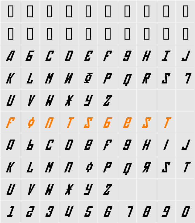 Soviet Italic Character Map