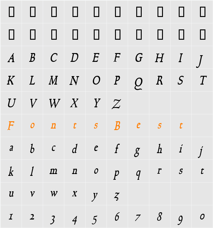 Bravo-Condensed Character Map