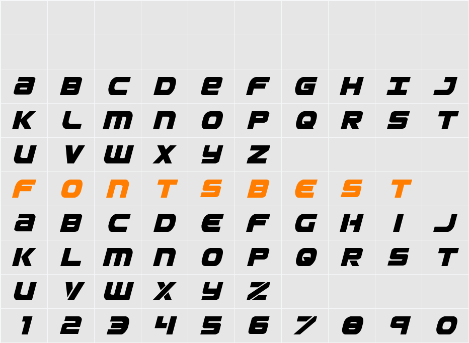 Ozda Italic Character Map