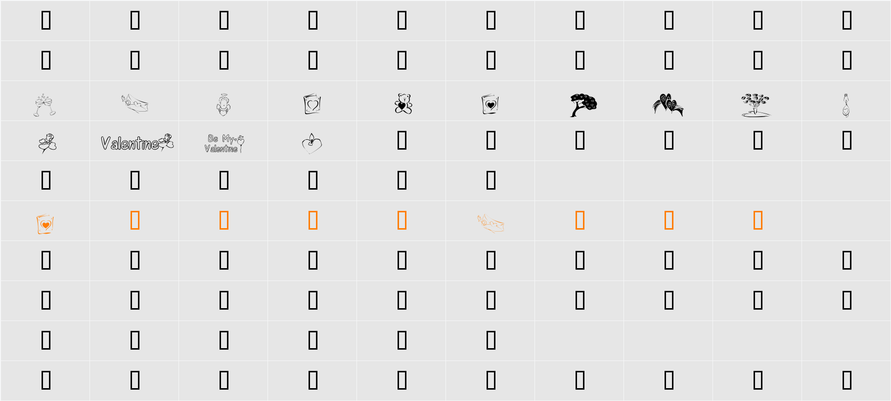 KR Cuori Divertenti 8 Character Map