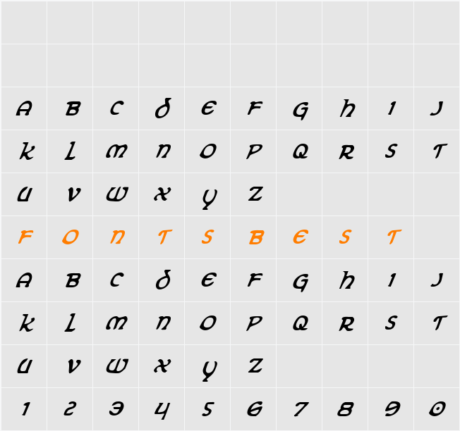 Erin Go Bragh Condensed Italic Character Map