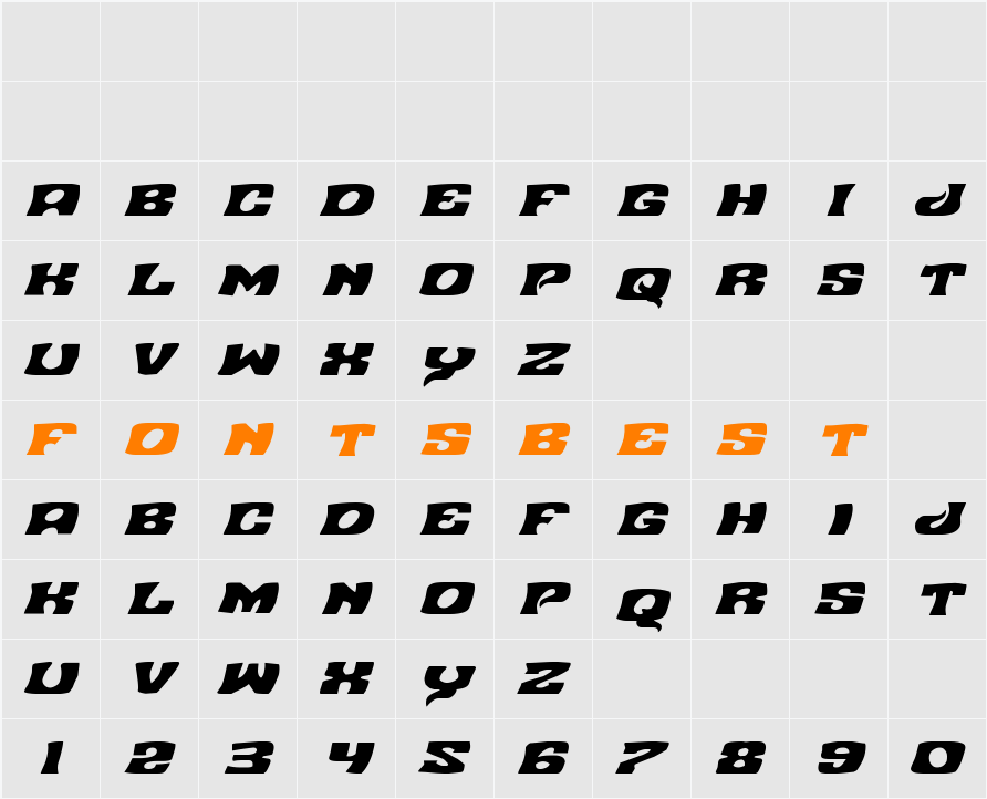 Nuevo Passion Expanded Italic Character Map