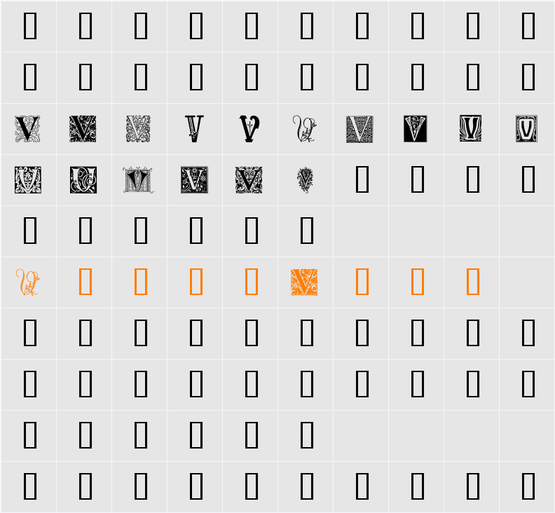 Ornamental Initials V Character Map