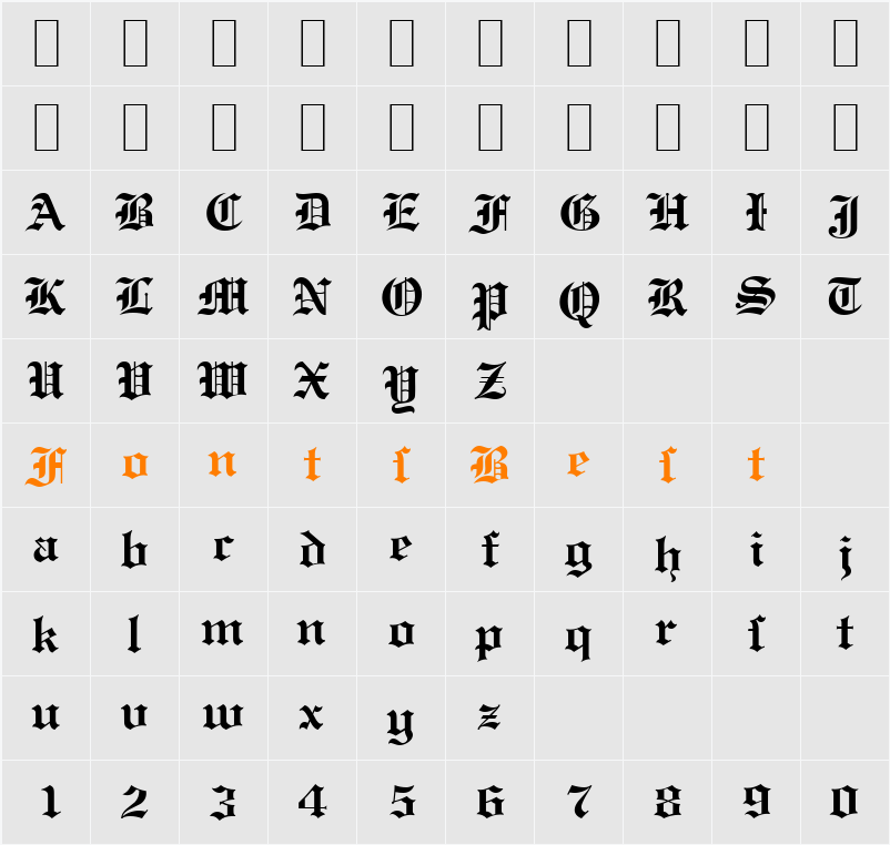 E780-Blackletter Character Map