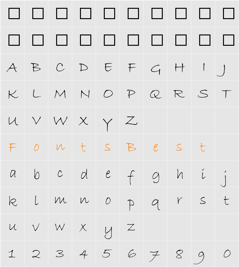Bradley Hand ITC Character Map
