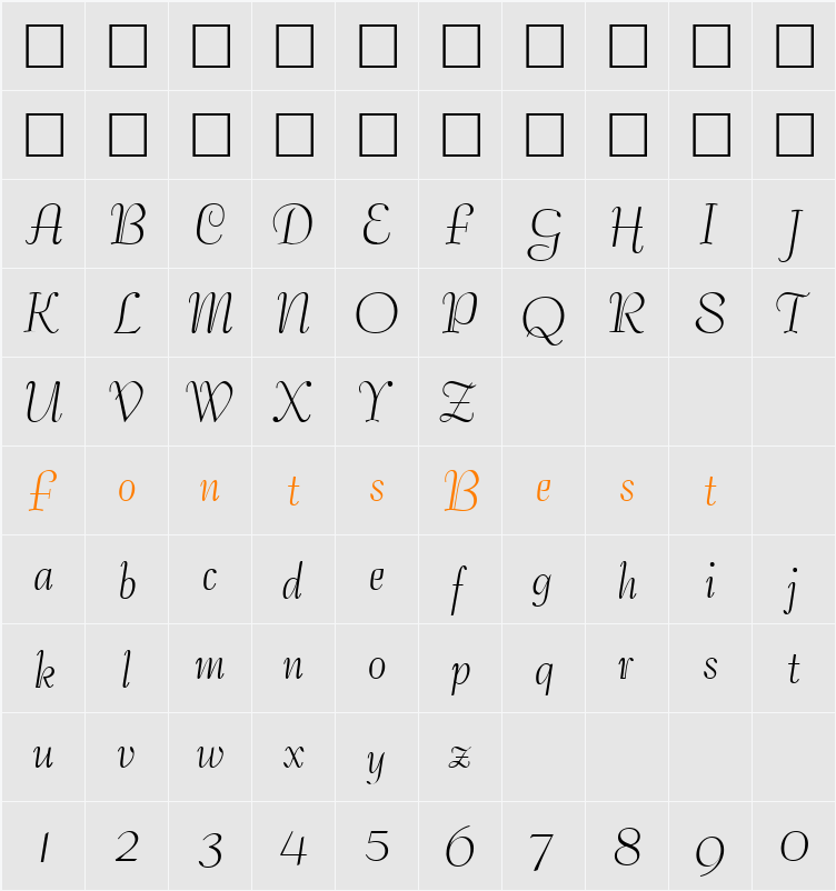 PetticoatScriptSSK Character Map