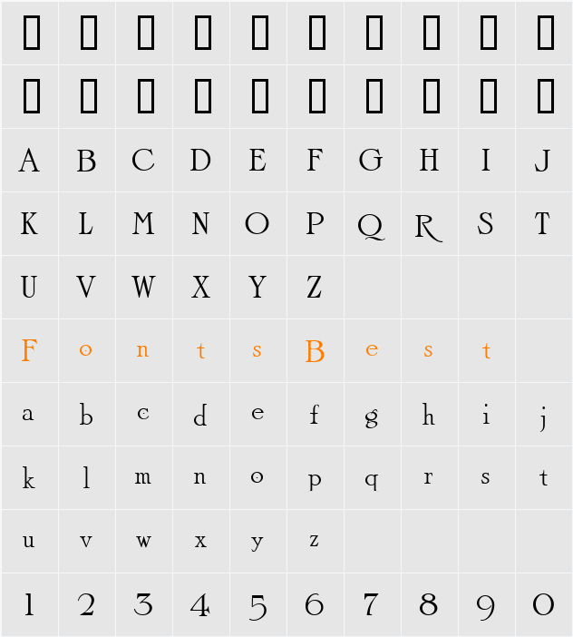 LHF Light Face Roman Character Map