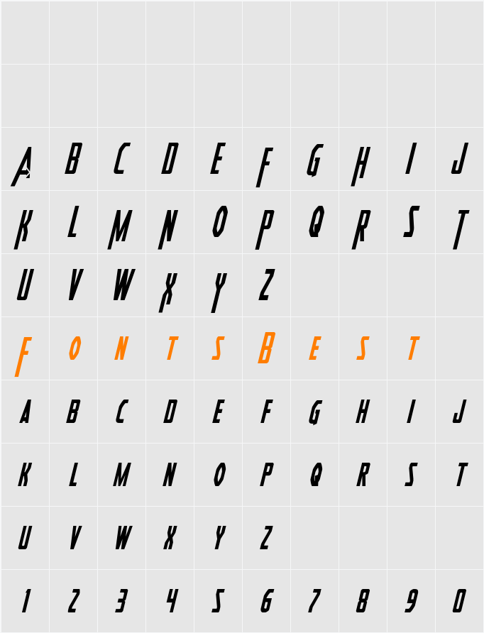 Heroes Assemble Condensed Italic Character Map