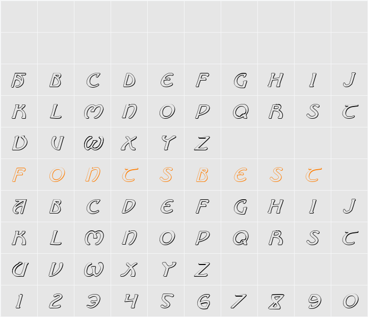 Brin Athyn Shadow Italic Character Map