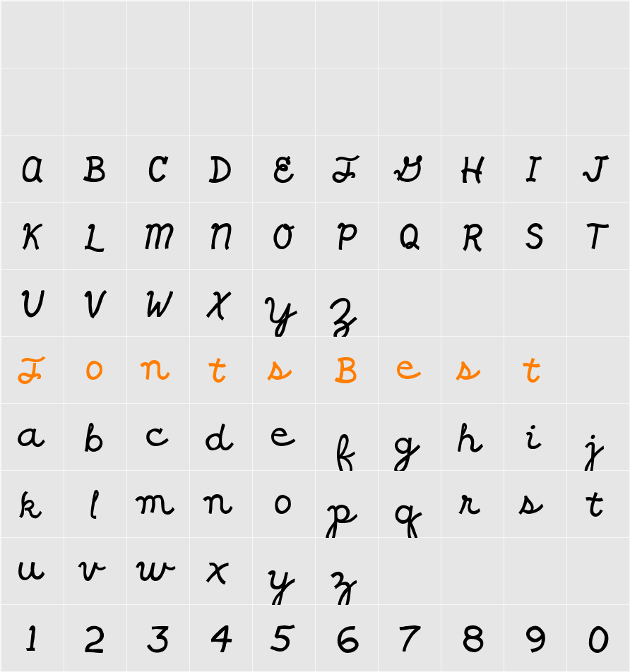 Shrag Script Character Map