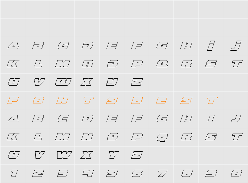 Guardian Outline Italic Character Map