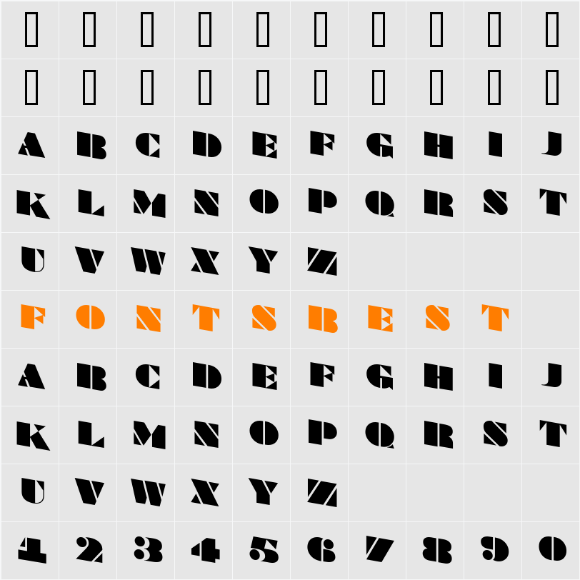 a_BraggaTitulSpDn Character Map
