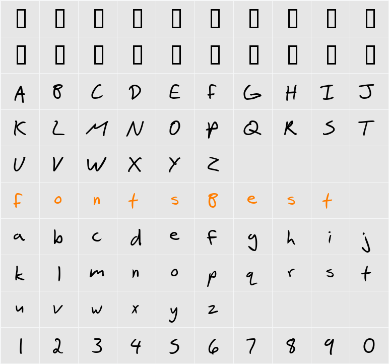 SF Scribbled Sans Character Map