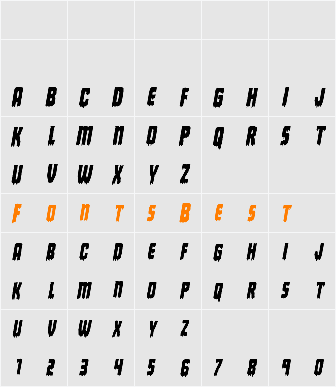 Deathblood Condensed Italic Character Map
