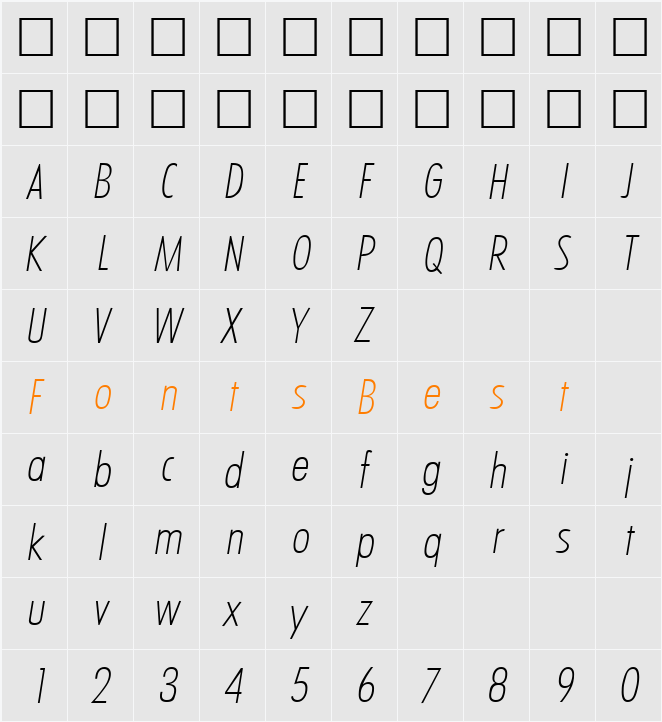 Limerick-XlightCondIta Character Map