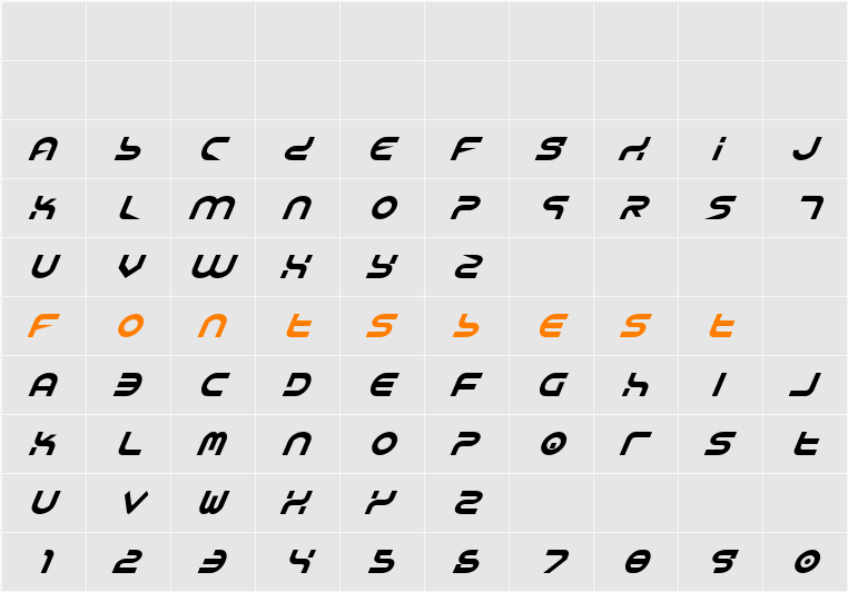 Yukon Tech Italic Character Map