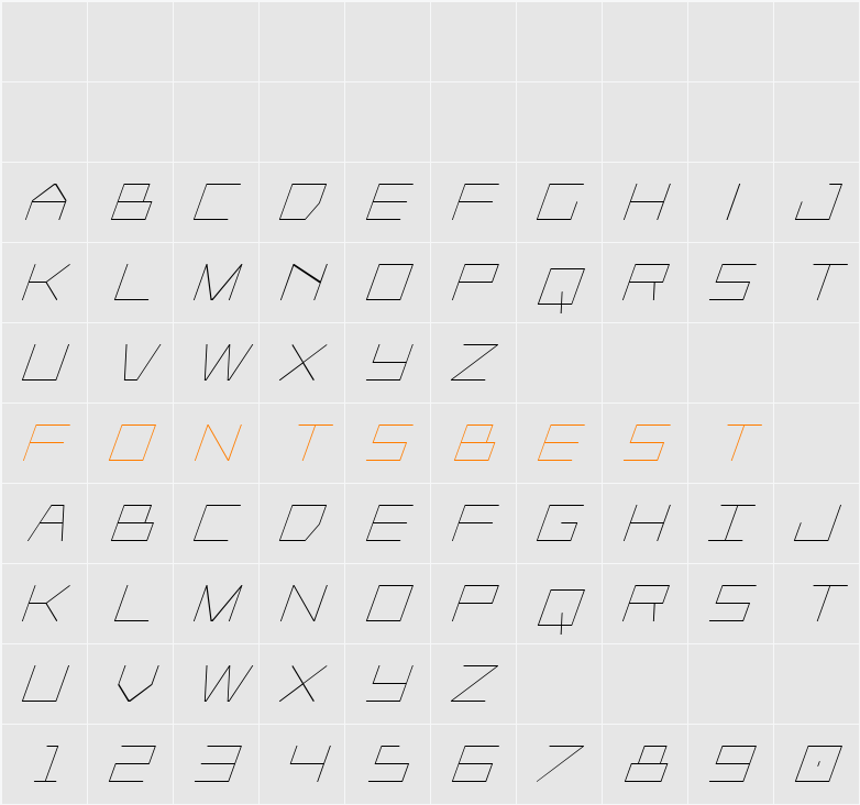 Player 1 Up Condensed Italic Character Map