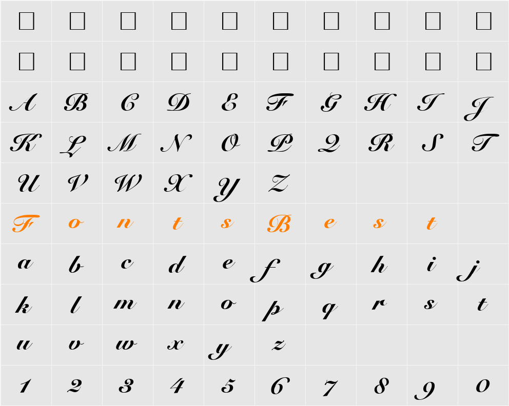 RoundhandBlack Character Map