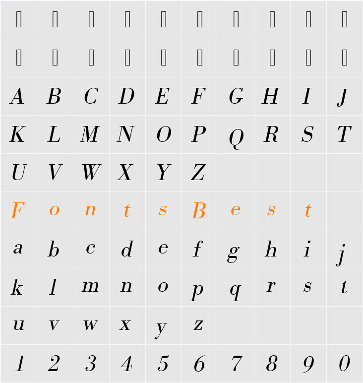 URWBodoniTLig Character Map