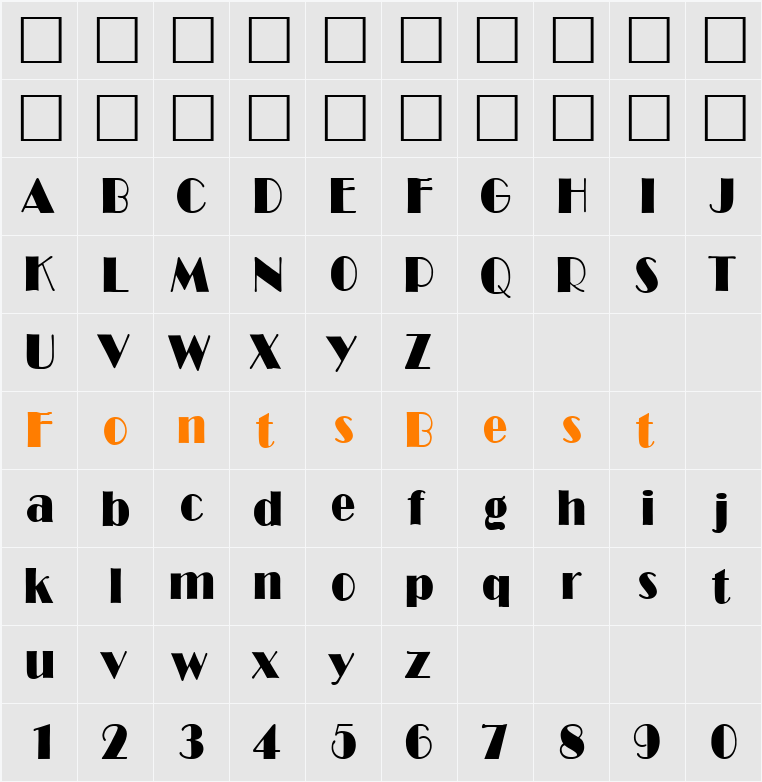 BroadwayCondensed DB Character Map