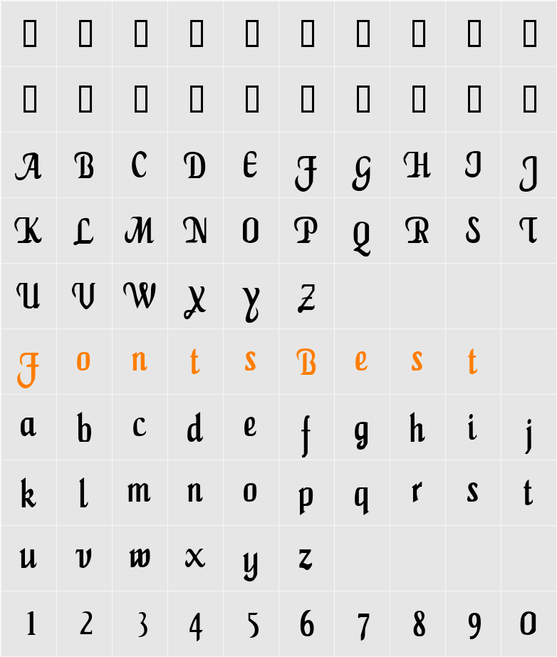 MaidenWordCondensed Character Map