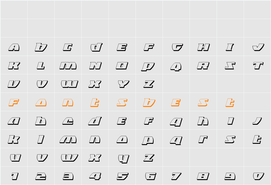Black Bishop 3D Italic Character Map