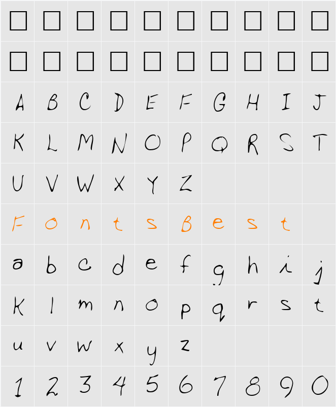 LauriesHand Character Map