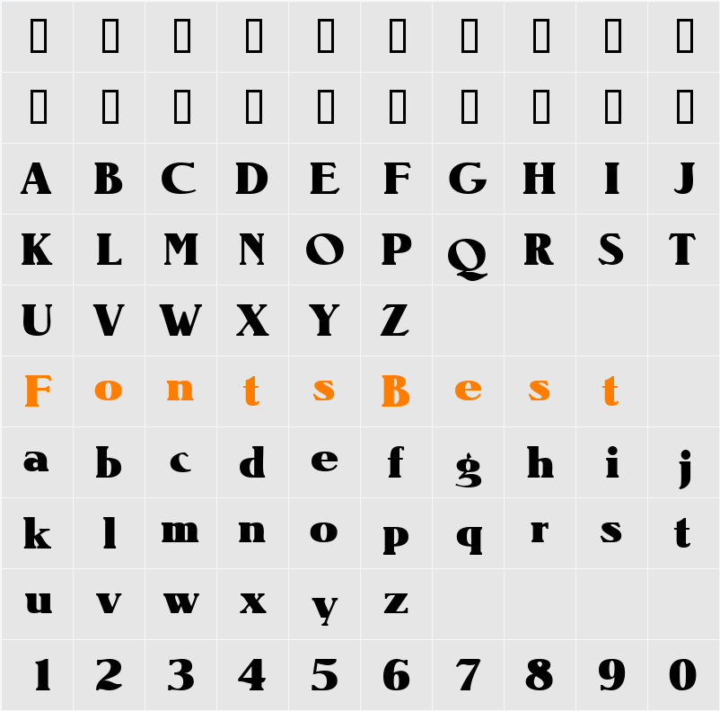 BlendenDisplaySSi Character Map