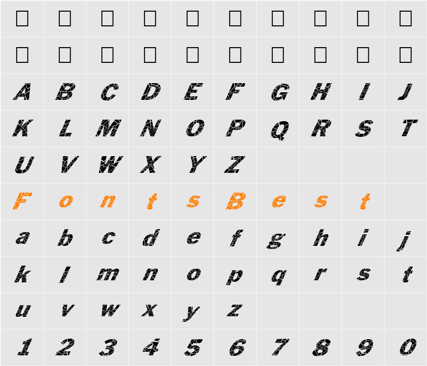 FZ BASIC 56 CRACKED ITALIC Character Map