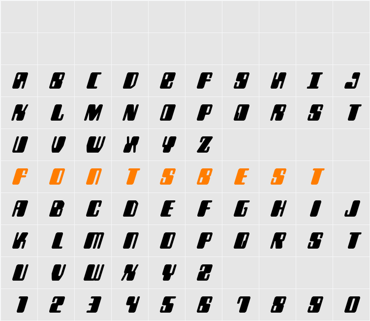 Zyborgs Bold Italic Character Map