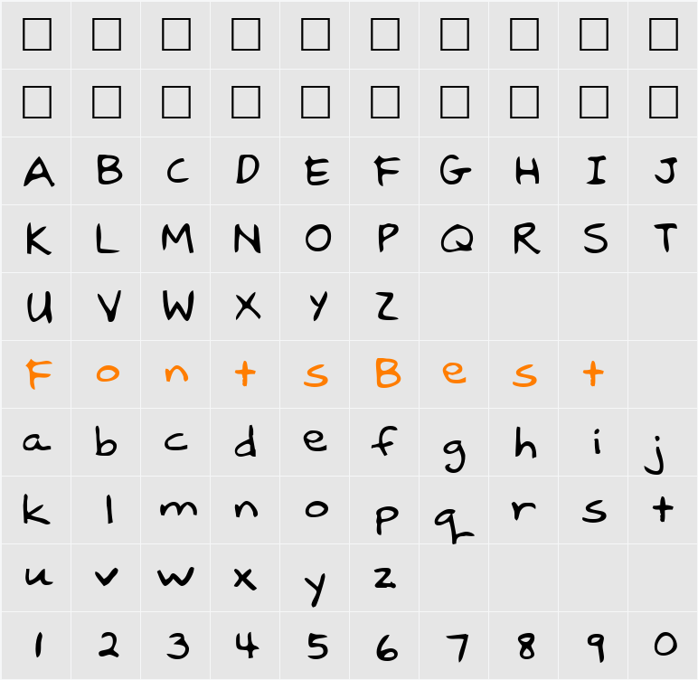 BrodysHand Character Map