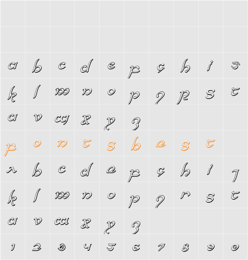 Half-Elven 3D Italic Character Map