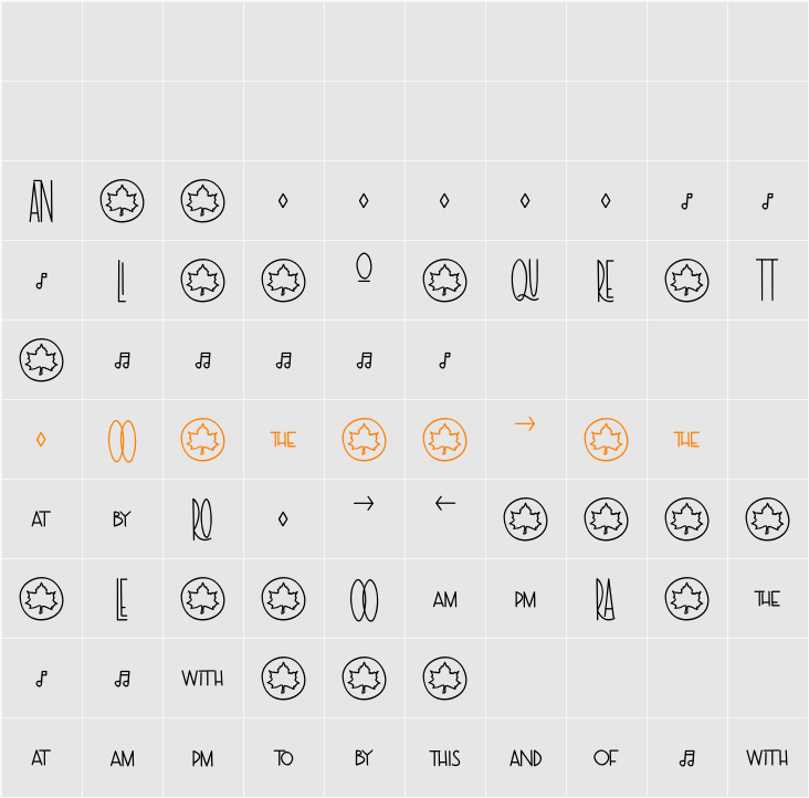 The  Symbols and Ligatures Bold Character Map
